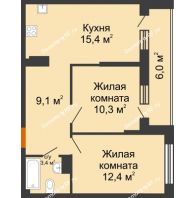 2 комнатная квартира 53,6 м² в ЖК Самолет, дом 4 очередь - Литер 22 - планировка