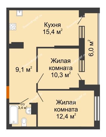 2 комнатная квартира 53,6 м² в ЖК Самолет, дом 4 очередь - Литер 22