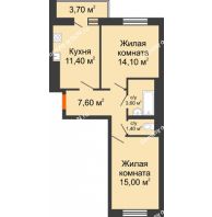 2 комнатная квартира 54,2 м² в ЖК 5 Элемент (Пятый Элемент), дом Корпус 5-4 - планировка