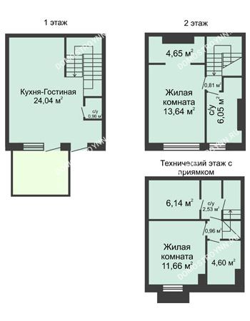 3 комнатная квартира 90 м² в КП Баден-Баден, дом № 26 (от 73 до 105 м2)