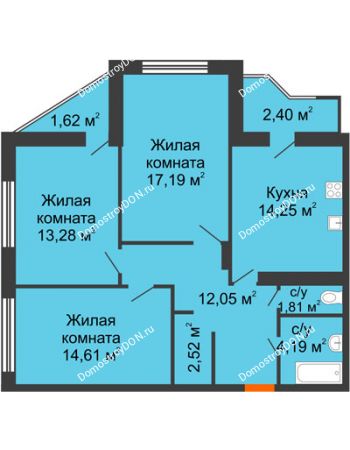 3 комнатная квартира 89,5 м² в Микрорайон Красный Аксай, дом Литер 21