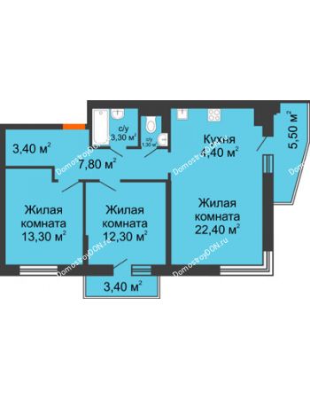 3 комнатная квартира 72 м² в ЖК Династия, дом Литер 2