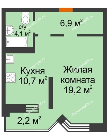 1 комнатная квартира 43,1 м² в ЖК Сказка Град, дом Литер 1