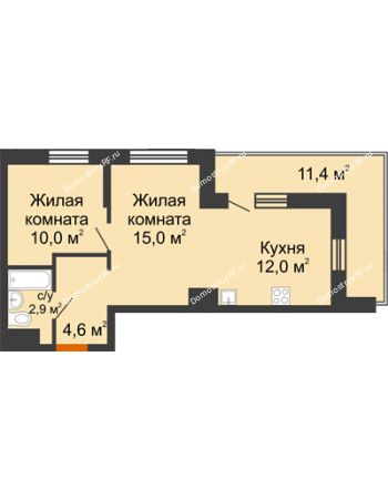 2 комнатная квартира 44,5 м² в ЖК Грани, дом Литер 4
