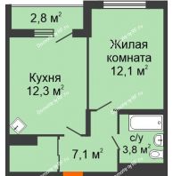 1 комнатная квартира 38,12 м² в Макрорайон Амград, дом № 4 - планировка